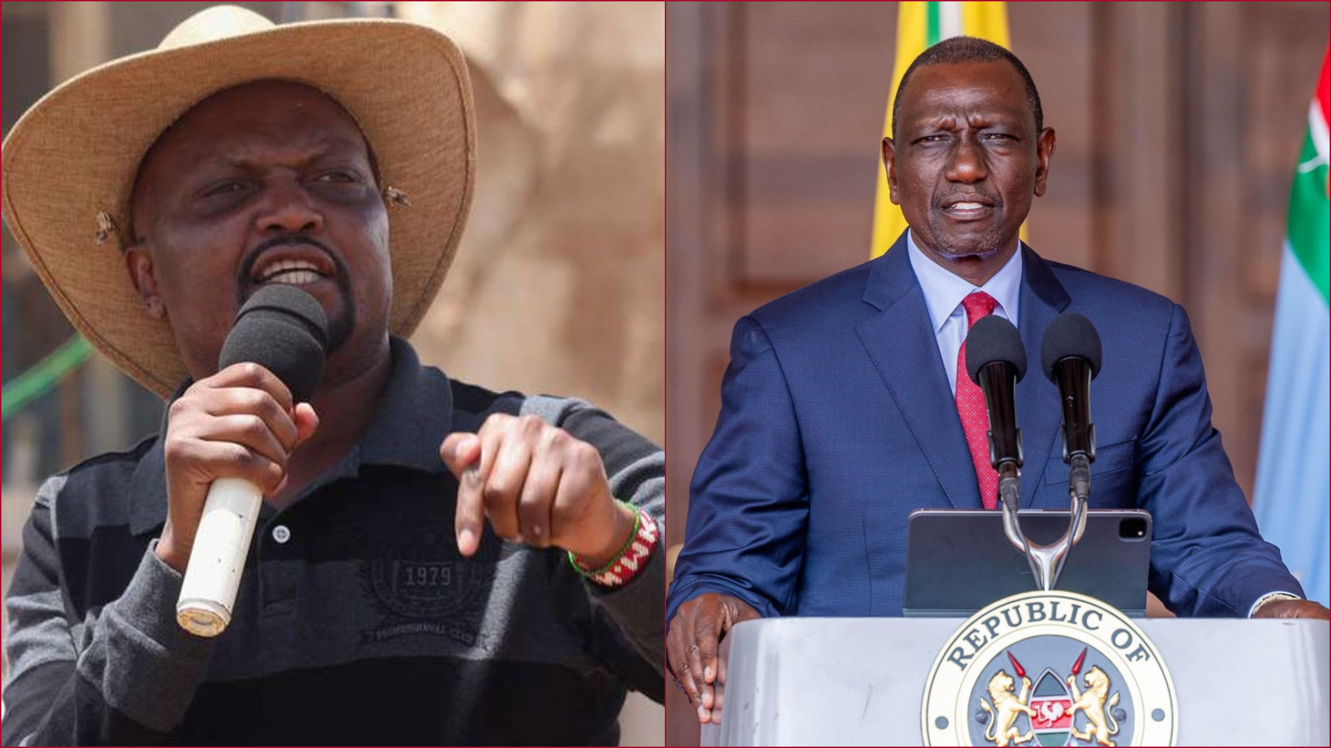 Collaged file photos of former Trade CS Moses Kuria and President William Ruto.